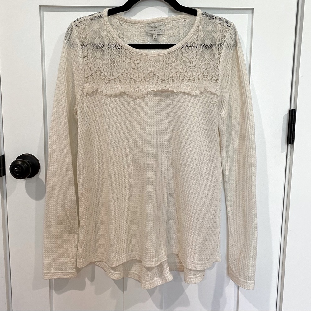 Waffle Knit and Lace Long Sleeve